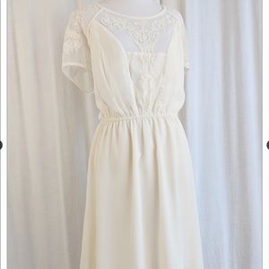 New Look Inspire lace trim cream knee length dress